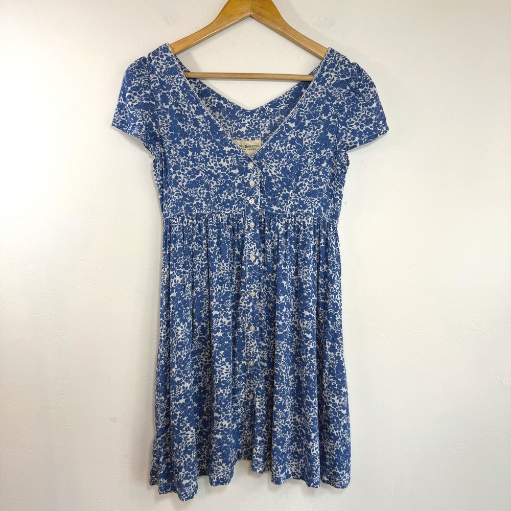 Denim & Supply Ralph Lauren Floral Mini Dress XS Cottagecore Prairie Blue White